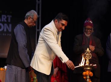 Vice Principal Ashok Ninanve Lighting the Lamp at Inauguration ceremony of 68th Annual Art Exhibition College Of Art